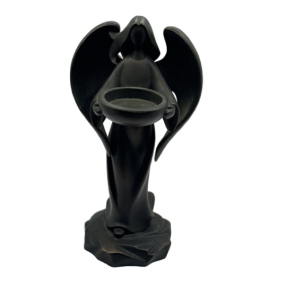 Matte Black Angel Candle Holder Sculpture